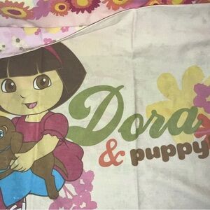 Dora The Explorer & Puppy Twin Flat Sheet & Pillow Cover Set Nickelodeon Vtg